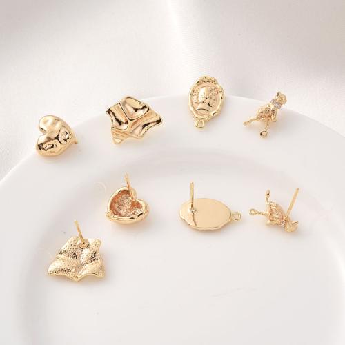 Brass Earring Stud Component plated DIY & micro pave cubic zirconia golden Sold By Pair