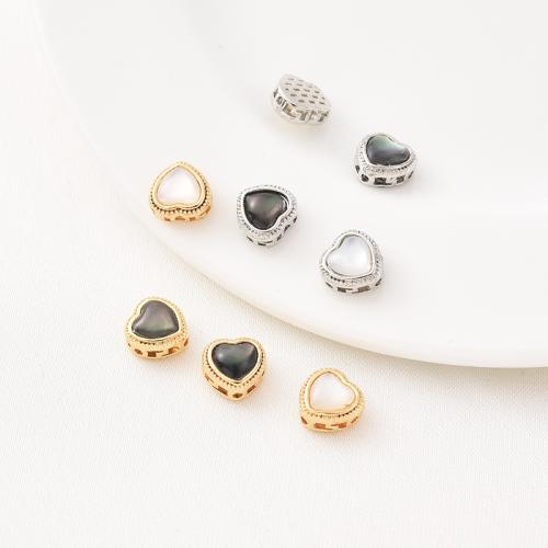 Entretoise de perles en laiton, avec coquille noire & coquille blanche, coeur, Placage, DIY, plus de couleurs à choisir, 7x7mm, Trou:Environ 1mm, Vendu par PC