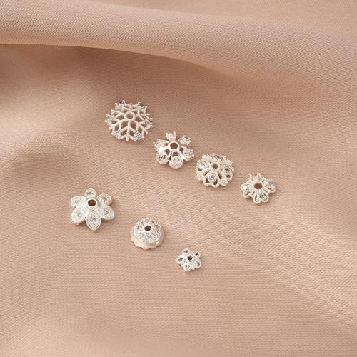 Brass Bead Cap plated DIY & micro pave cubic zirconia silver color Sold By PC