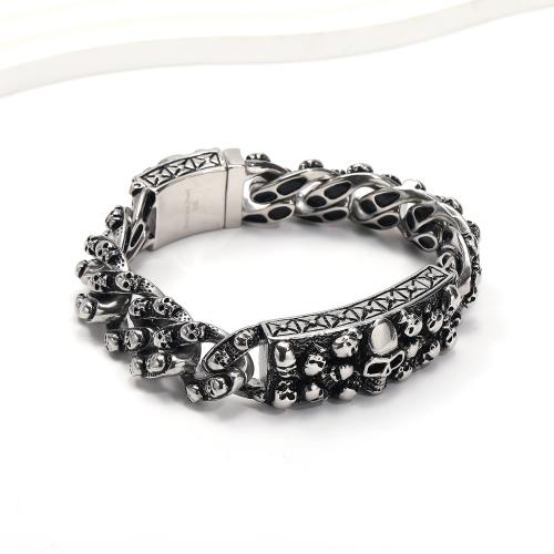 Stainless Steel smycken Armband, 304 rostfritt stål, Skull, punk stil & för människan & svärta, ursprungliga färgen, 20mm, Längd 24 cm, Säljs av PC