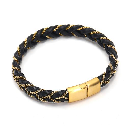 PU Leather Cord Bracelets with 304 Stainless Steel Skull Vacuum Ion Plating fashion jewelry & for man 10mm Inner Approx 64mm Sold By PC