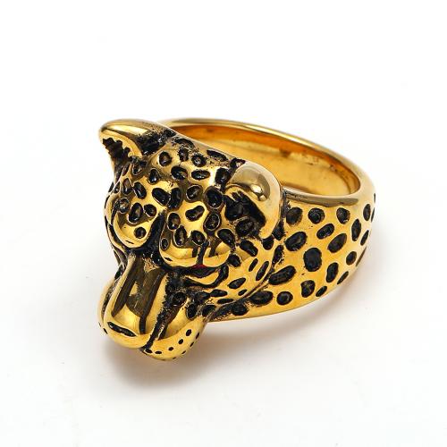 Stainless Steel Finger Ring 304 Stainless Steel Leopard Vacuum Ion Plating punk style & for man & with rhinestone Sold By PC
