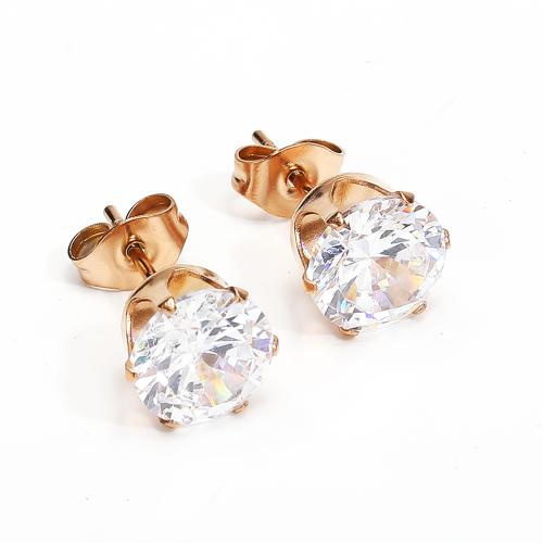 Stainless Steel Stud Earrings 304 Stainless Steel with Cubic Zirconia Vacuum Ion Plating fashion jewelry & Unisex Sold By Pair