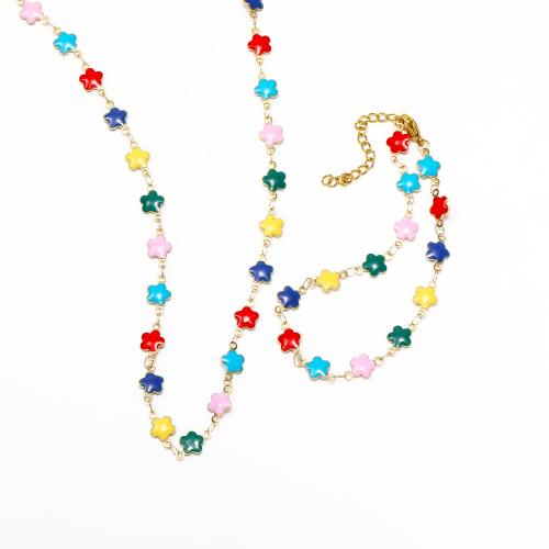 Emalj Rostfritt Stål Smycken Set, armband & halsband, 304 rostfritt stål, mode smycken & olika stilar för val & för kvinna, flerfärgad, Säljs av PC