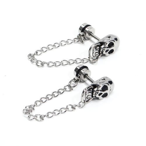 Stainless Steel Stud Earrings 304 Stainless Steel Skull fashion jewelry & for man original color Sold By Pair
