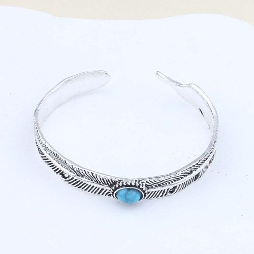 Zinc Alloy Bangle with turquoise & Iron plated fashion jewelry silver color nickel lead & cadmium free Sold By Bag