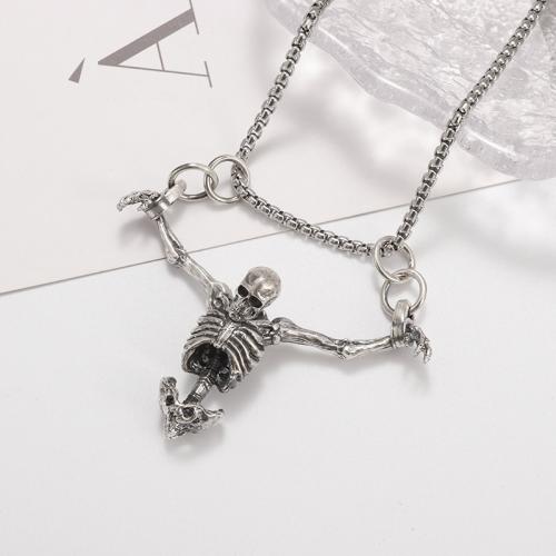 Stainless Steel Jewelry Necklace 304 Stainless Steel Skull plated fashion jewelry silver color Length 60 cm Sold By PC