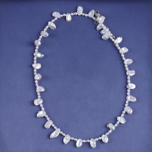 925 Sterling Silver Pearl Necklace, Freshwater Pearl, with 925 Sterling Silver, Baroque, fashion jewelry, white, 180x200x50mm, Sold By Strand