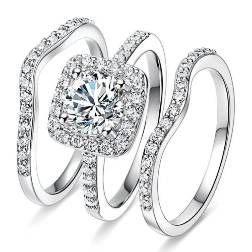 Cubic Zirconia Micro Pave Brass Ring, plated, three pieces & different size for choice & micro pave cubic zirconia & for woman, Sold By Set