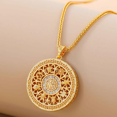 Copper Alloy Jewelry Set, Flat Round, gold color plated, for woman & with rhinestone & hollow, Length:Approx 17 Inch, Sold By PC