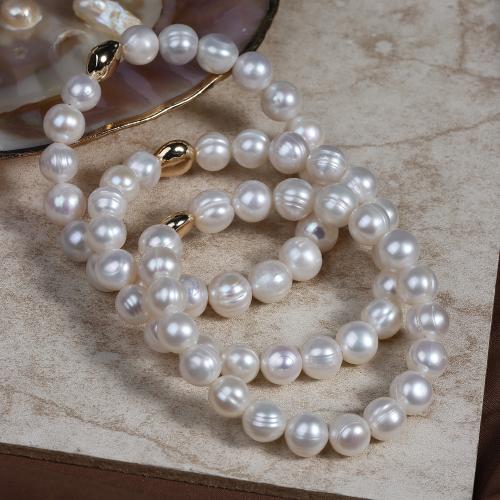 Freshwater Cultured Pearl Bracelet, Freshwater Pearl, with Brass, Baroque, fashion jewelry, white, 9-10mm, Length:17 cm, Sold By PC