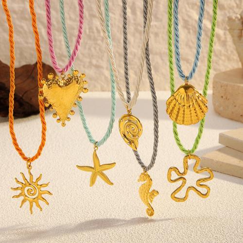 Stainless Steel Jewelry Necklace, 304 Stainless Steel, with Polyester Cord, gold color plated, fashion jewelry & different styles for choice & for woman, Sold By PC