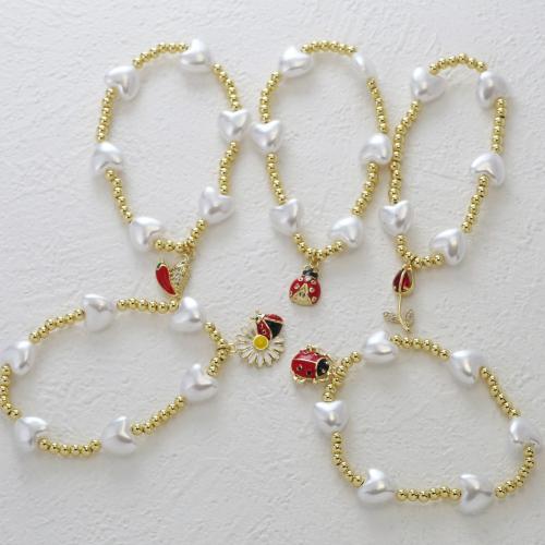 Brass Bracelet & Bangle, with Plastic Pearl, Fruit, plated, fashion jewelry & micro pave cubic zirconia & enamel, more colors for choice, nickel, lead & cadmium free, Sold By PC