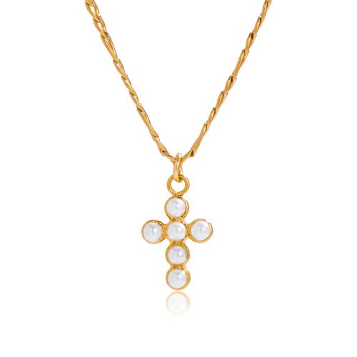 Stainless Steel Jewelry Necklace, 304 Stainless Steel, with Plastic Pearl, plated, fashion jewelry & different styles for choice & for woman, golden, Sold By PC