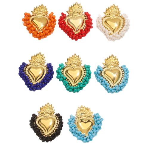 Stainless Steel Heart Pendants, 304 Stainless Steel, with Seedbead, gold color plated, DIY, more colors for choice, Sold By PC