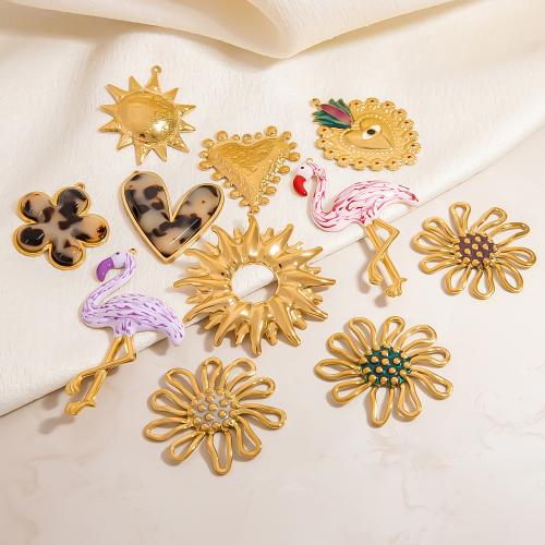 Stainless Steel Pendants, 304 Stainless Steel, with Resin & Plastic Pearl, gold color plated, DIY & enamel, more colors for choice, Sold By PC