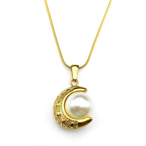 Stainless Steel Jewelry Necklace, 304 Stainless Steel, with Plastic Pearl, 18K gold plated, fashion jewelry & for woman, Sold By PC