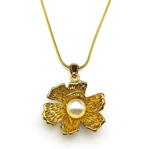 Stainless Steel Jewelry Necklace, 304 Stainless Steel, with Plastic Pearl, 18K gold plated, fashion jewelry & for woman, Sold By PC