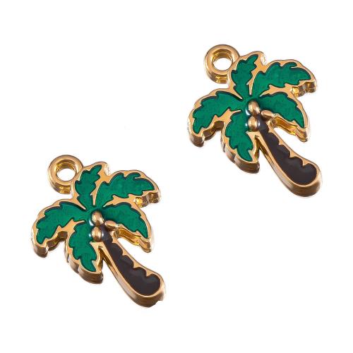 Bijoux pendentifs en acier inoxydable , alliage de zinc, arbre, DIY & émail, doré, 10PC/sac, Vendu par sac