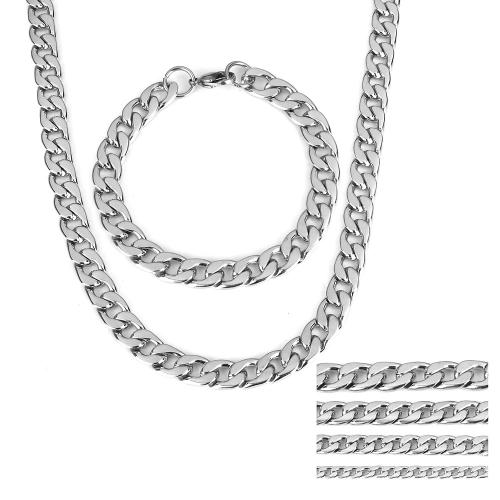 Fashion Stainless Steel Jewelry Sets, bracelet & necklace, 304 Stainless Steel, plated, fashion jewelry, golden, necklace 60cm, bracelet 20cm, 3*0.8mm chain, Sold By Set