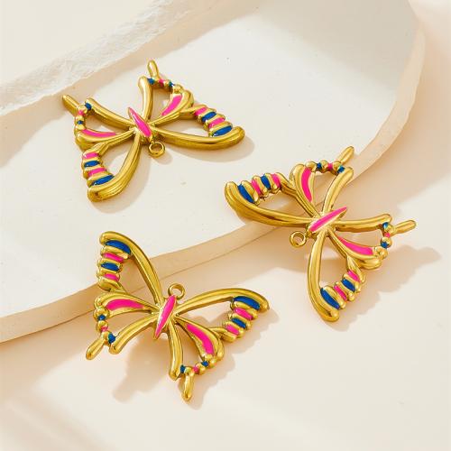 Stainless Steel Animal Pendants, 304 Stainless Steel, Butterfly, plated, DIY & enamel, more colors for choice, 10PCs/Bag, Sold By Bag