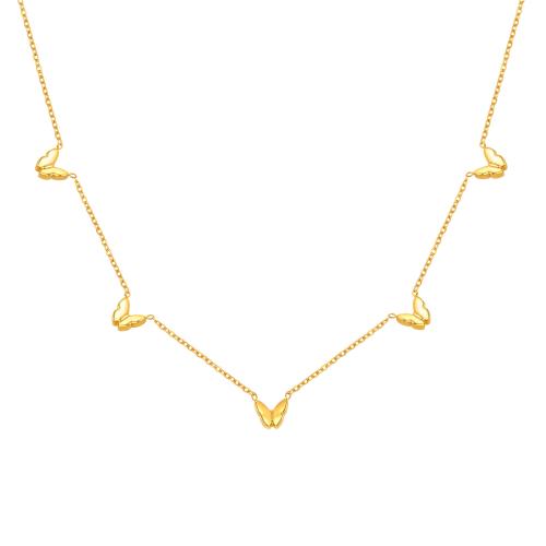 Stainless Steel Jewelry Necklace, 304 Stainless Steel, Butterfly, 18K gold plated, fashion jewelry & for woman, Sold By PC