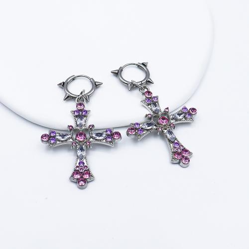 Pendientes de Aleación de Zinc, Cruces, chapado en color dorado, Joyería & con diamantes de imitación, más colores para la opción, Vendido por Par