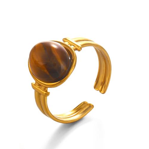Edelstein Fingerring, 304 Edelstahl, mit Naturstein, goldfarben plattiert, Modeschmuck & verschiedenen Materialien für die Wahl & für Frau, verkauft von PC