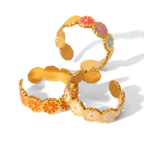 Émail Acier inoxydable Bague, Acier inoxydable 304, Placage de couleur d'or, bijoux de mode & pour femme & émail, plus de couleurs à choisir, Vendu par PC