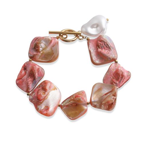 Muschel Schmuck Armband, 304 Edelstahl, mit Muschel & Kunststoff Perlen, plattiert, Modeschmuck & für Frau, Rosa, verkauft von PC