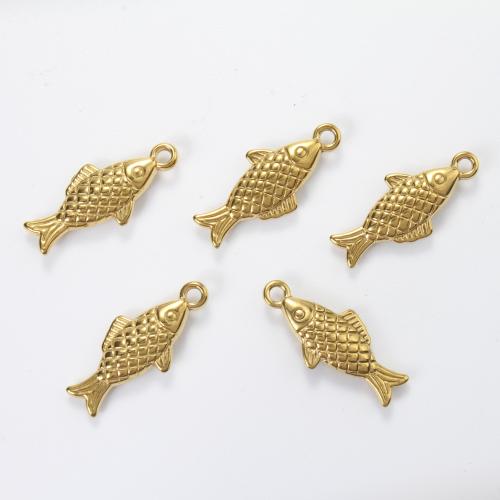 Stainless Steel Animal Pendants, 304 Stainless Steel, Fish, gold color plated, DIY, golden, 20.60x9x3.30mm, Sold By PC