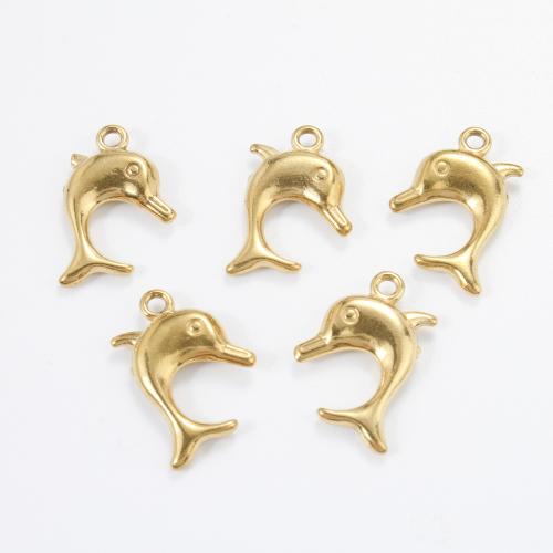 Stainless Steel Animal Pendants, 304 Stainless Steel, Dolphin, gold color plated, DIY, golden, 20x1.30x3.30mm, Sold By PC