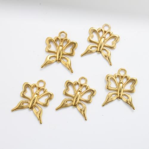 Stainless Steel Animal Pendants, 304 Stainless Steel, Butterfly, gold color plated, DIY & hollow, golden, 24x17x3mm, Sold By PC