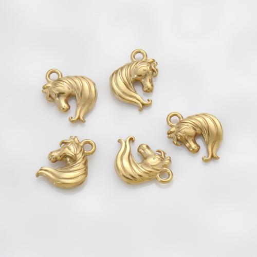 Stainless Steel Animal Pendants, 304 Stainless Steel, Horse, gold color plated, DIY, golden, 13x12x3mm, Sold By PC