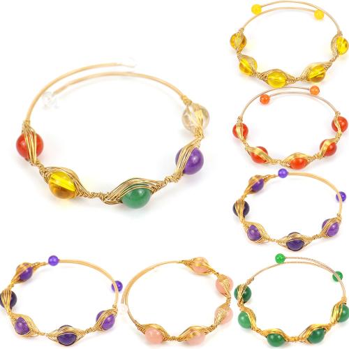 Gemstone Cuff Bangle, with brass wire & Brass, handmade, fashion jewelry & different materials for choice & Unisex, Crystal Gold, Sold By PC