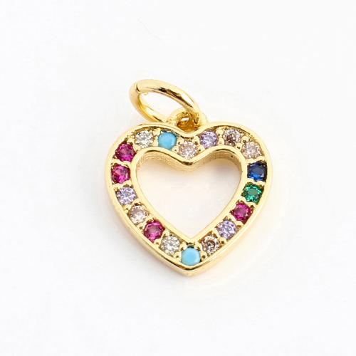 Befestigter Zirkonia Messing Anhänger, Herz, DIY & Micro pave Zirkonia & hohl, goldfarben, 14x11x1mm, verkauft von PC