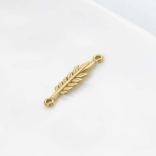 Stainless Steel Connector, 304 Stainless Steel, Feather, gold color plated, DIY, golden, 21.60x5x1.50mm, Sold By PC