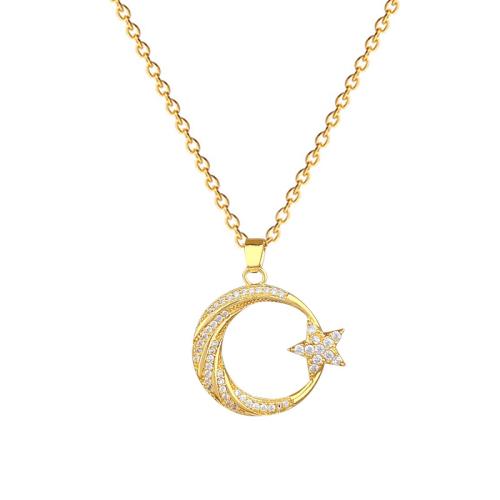 Titanstahl Halskette, mit Messing, Modeschmuck & Micro pave Zirkonia & für Frau, goldfarben, verkauft von PC