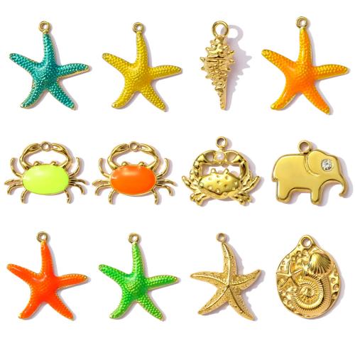 Stainless Steel Animal Pendants, 304 Stainless Steel, with ABS Plastic Pearl, gold color plated, DIY & enamel & with rhinestone, more colors for choice, 3PCs/Bag, Sold By Bag