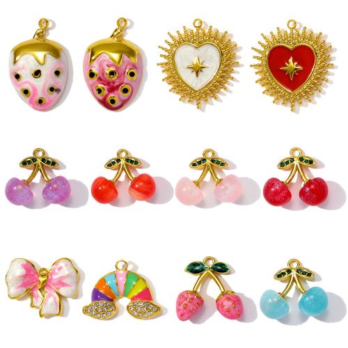 Stainless Steel Pendants, 304 Stainless Steel, with Resin, gold color plated, DIY & enamel & with rhinestone, more colors for choice, 3PCs/Bag, Sold By Bag