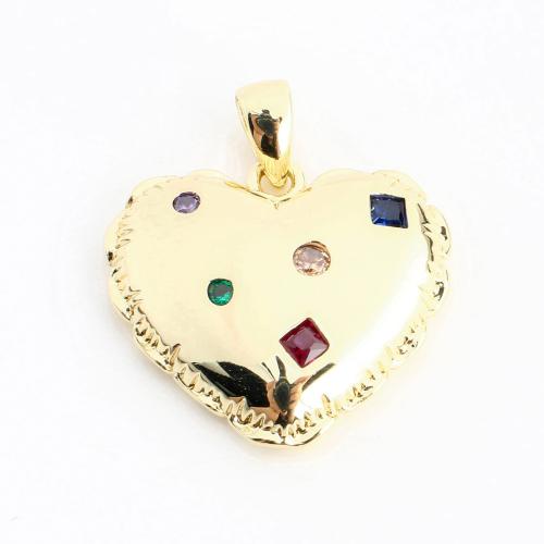 Цирконий Micro Pave латунь подвеска, Латунь, Сердце, DIY & инкрустированное микро кубического циркония, Золотой, 20x18x4mm, продается PC