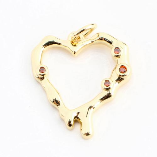 Цирконий Micro Pave латунь подвеска, Латунь, Сердце, DIY & инкрустированное микро кубического циркония & отверстие, Золотой, 15x15x3mm, продается PC
