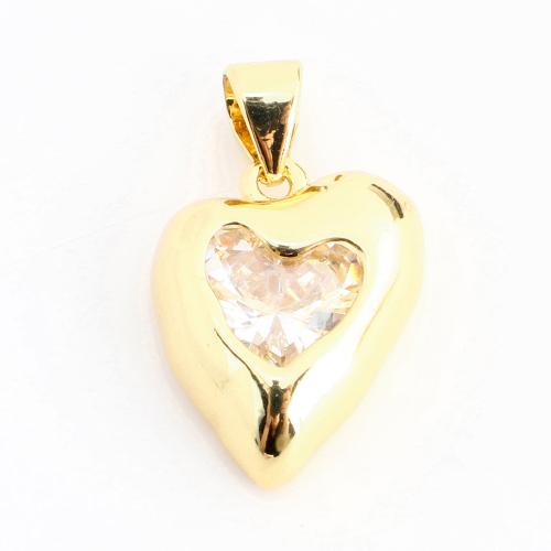 Colgantes de latón cúbicos Circonia (CZ), metal, Corazón, Bricolaje & micro arcilla de zirconia cúbica, dorado, 21x3x5mm, Vendido por UD