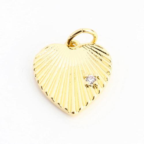 Befestigter Zirkonia Messing Anhänger, Herz, DIY & Micro pave Zirkonia, goldfarben, 13x13x2mm, verkauft von PC