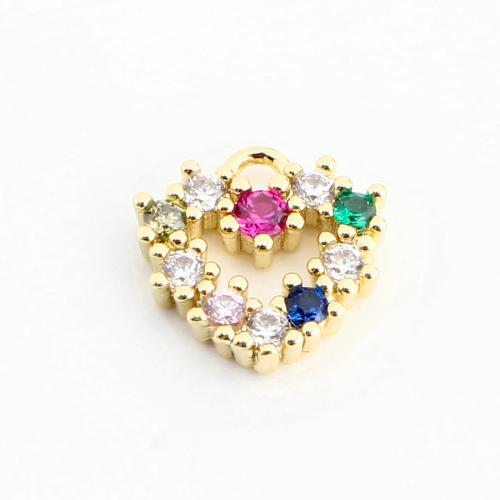 Befestigter Zirkonia Messing Anhänger, Herz, DIY & Micro pave Zirkonia & hohl, goldfarben, 9x9x2mm, verkauft von PC