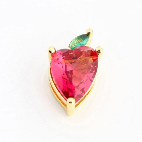 Cubic Zirkonia (CZ) Messing Anhänger, Herz, DIY & Micro pave Zirkonia, goldfarben, 13x8x6mm, verkauft von PC