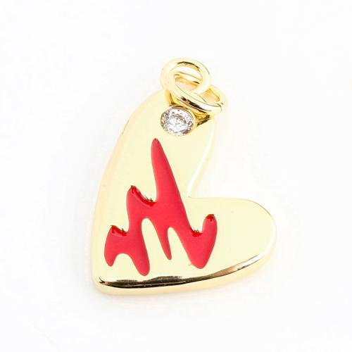 Befestigter Zirkonia Messing Anhänger, Herz, DIY & Micro pave Zirkonia & Emaille, goldfarben, 19x16x2mm, verkauft von PC