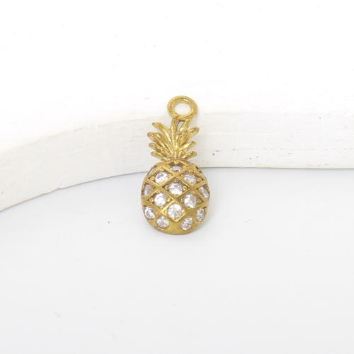 Strass Messing Anhänger, Ananas, goldfarben plattiert, DIY & mit Strass, goldfarben, frei von Nickel, Blei & Kadmium, 17x7.60x3mm, verkauft von PC