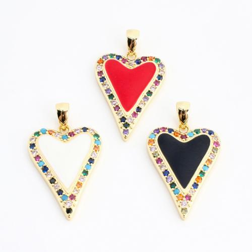 Befestigter Zirkonia Messing Anhänger, Herz, goldfarben plattiert, DIY & Micro pave Zirkonia & Emaille, keine, 25x15x2mm, verkauft von PC