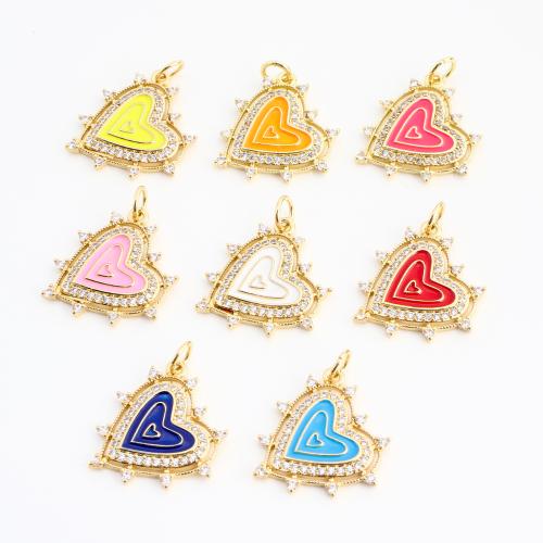 Befestigter Zirkonia Messing Anhänger, Herz, goldfarben plattiert, DIY & Micro pave Zirkonia & Emaille, keine, 18x18x2mm, verkauft von PC